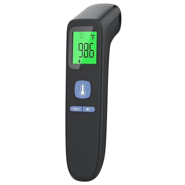 Forehead Thermometer, Baby and Adults Thermometer with Fever Alarm, LCD Display and Memory Function, Ideal for Whole Family (White) (Black)