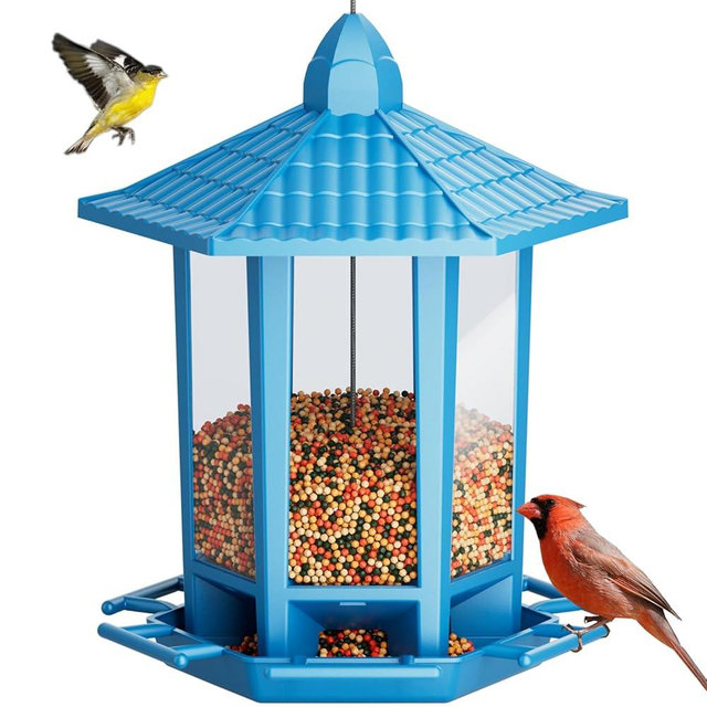 Birdream Bird Feeders for Outdoor Hanging, Fun Installation Pagoda Design Wild Birdfeeder, Attracting Wild Birds Sparrows Finch Cardinal Goldfinch Chickadee - Blue