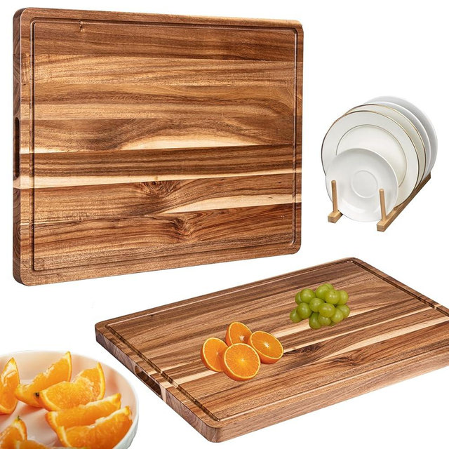 Mounchain Acacia Wood Cutting Board Extra Thick Heavy Duty Chopping Board 24x18x1.2 Inch Large Kitchen Board Durable Edge Grain Design with Juice Grooves for Cooking