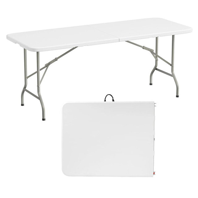 Elevon 6 Feet Heavy Duty Folding Table with Adjustable Height, Fold-in-Half Portable Table for Indoor Outdoor Use - Camping, Picnic, Party, Wedding, Dining, Utility Table