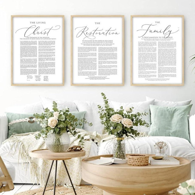 3 Pieces Family Proclamation Living Christ Posters Prints Canvas Wall Art Painting for Living Room Bedroom Home Wall Decor with Inner Frame