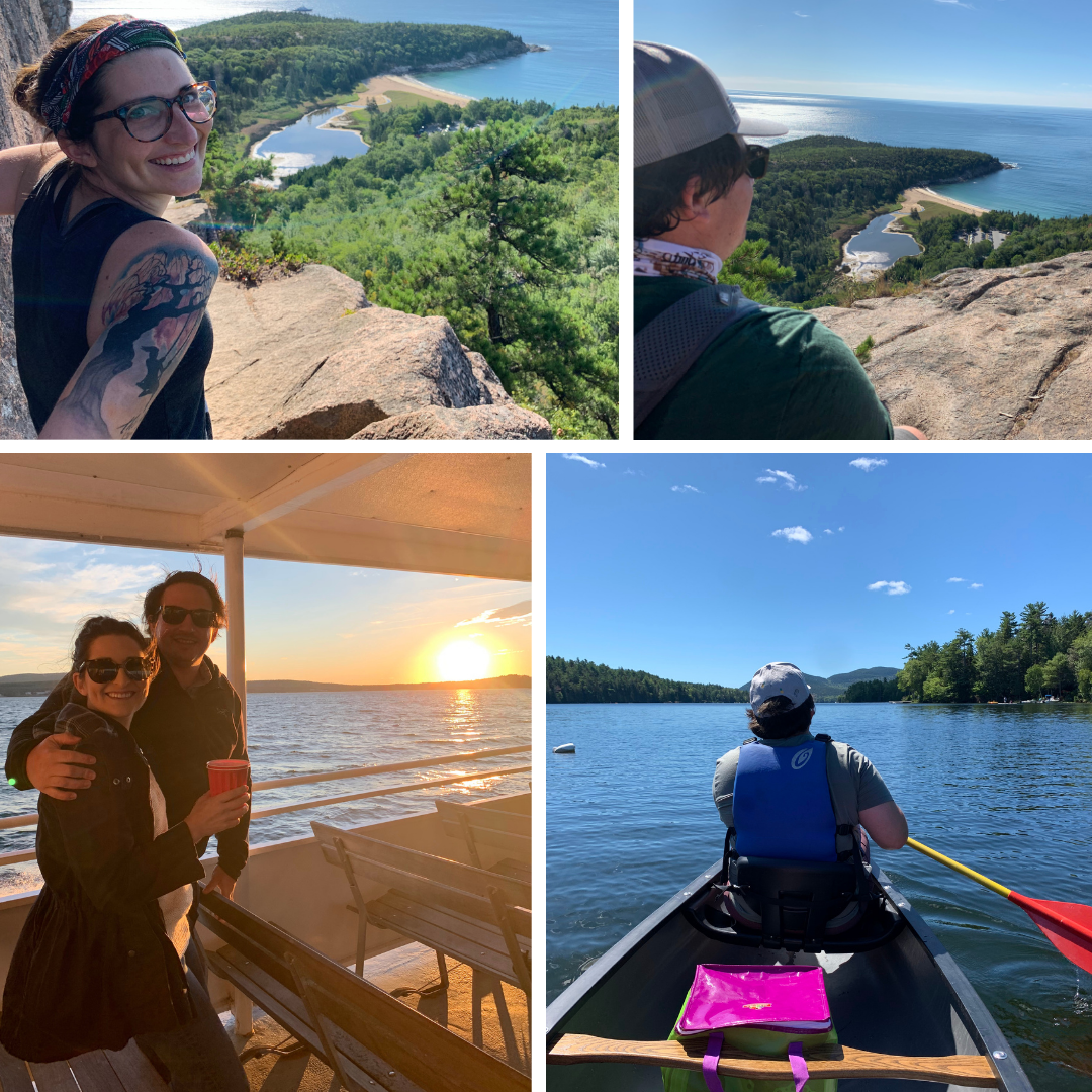 August 2020, Acadia/ Bar Harbor, ME: the Beehive hike and tandem canoeing are a true test of the relationship.