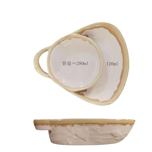 Soup and Side Bowl Plate Ceramic, Chip and Dip Divided Bowls, Anti-Soggy Cereal Bowl Bread Dipping Bowls Plates for Salad Breakfast, and Sandwich Ideal for Home and Restaurant (Apricot + blue)
