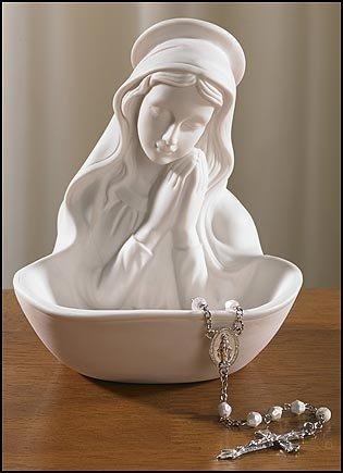 Our Lady of Grace Madonna Icon Statue 5" Porcelain Relic Keepsake Rosary Holder