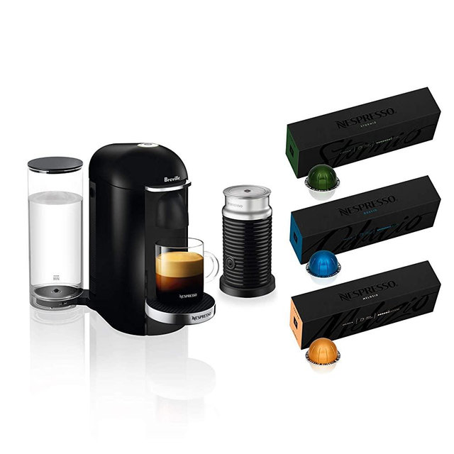Nespresso VertuoPlus Deluxe Coffee and Espresso Maker by Breville with Aeroccino, Black