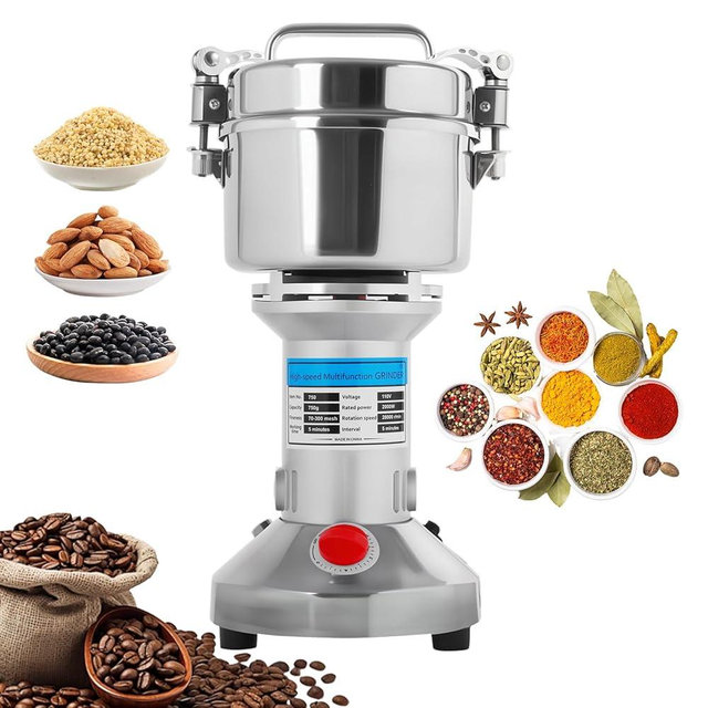 750g Electric Grain Mill Grinder, 2000W High-Speed Stainless Steel Dry Food Grinder, for Grains, Spices, Seeds, Coffee, Herbs & More, Commercial & Home Kitchen Use (28000 RPM, One-Touch Operation)