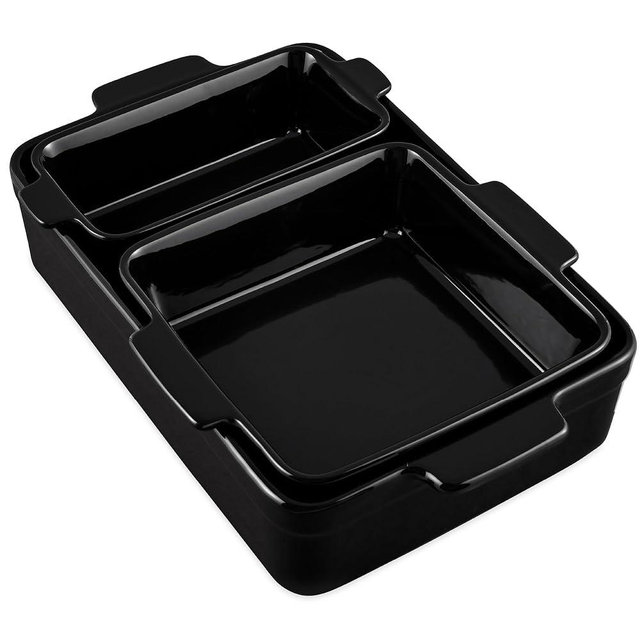 Best Choice Products Bakeware Set, Baking Dish Set, 3-Piece Nonstick, Toxin-Free, Ceramic Serving Dishes, Casserole, Bread Loaf, Square Pan, Space-Saving Nesting Design - Black Licorice
