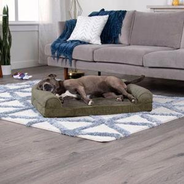 FURHAVEN Faux Fur Orthopedic Bolster Dog Bed with Removable Cover, Dark Sage, Large - Chewy.com