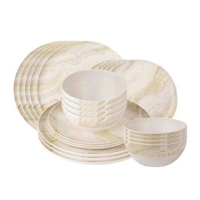 GIA Everyday 24 Pieces Bamboo Melamine Dinnerware Set for 8 person, Yellow Marble Swirl