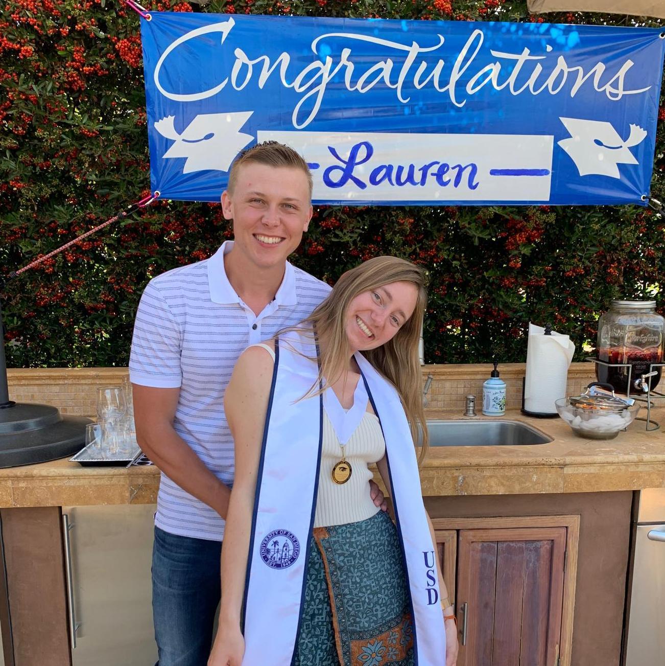 Fun story: Nick attended Lauren's college orientation with her, and the speaker told us that we would break up in 3 weeks. This is us at Lauren's college graduation party!