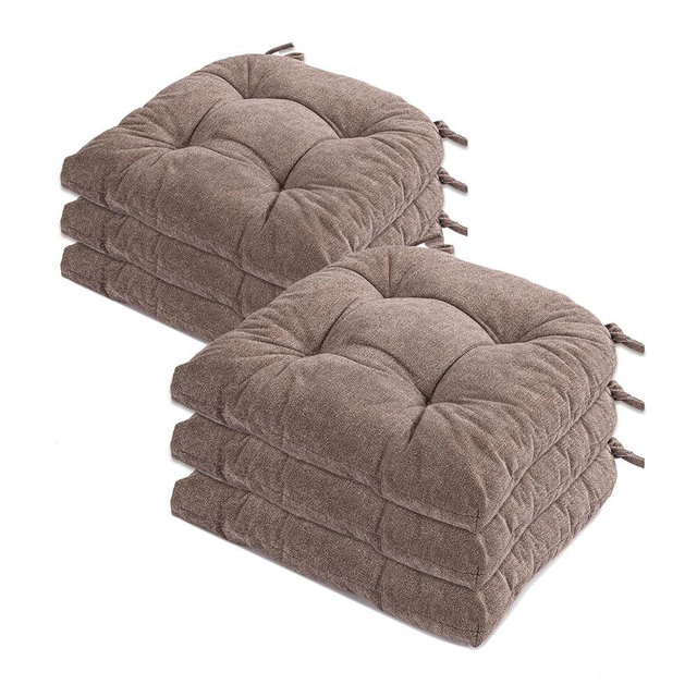 GYALAPERI Chair Cushions for Dining Chairs Set of 6, Tufted Textured and Non-Slip Kitchen Chair Cushions Pads with Ties, Seat Cushions for Kitchen Patio Office Chairs, Light Coffee