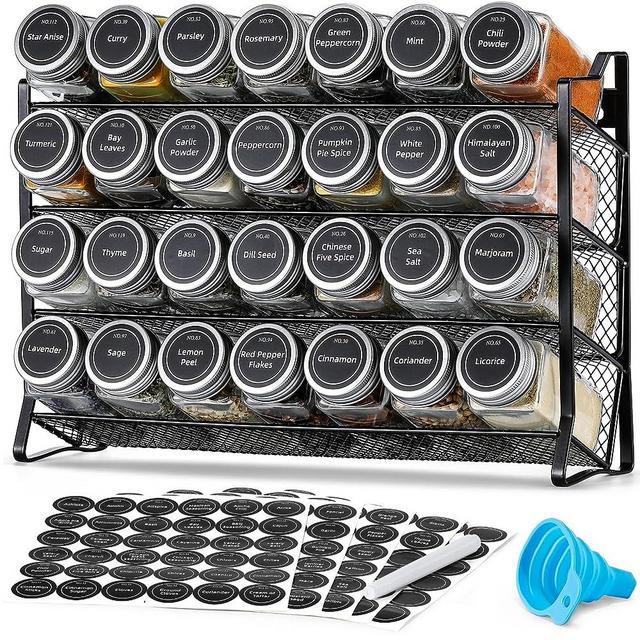 AOZITA Spice Rack Organizer for Cabinet, Spice Organizer with 28 Empty Spice Jars Funnel, Spice Labels, Seasoning Organizer for Countertop, Cabinet, Kitchen, Pantry, Cupboard