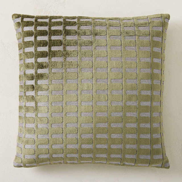 Cut Velvet Archways Pillow Cover, Dark Olive, 20"x20"