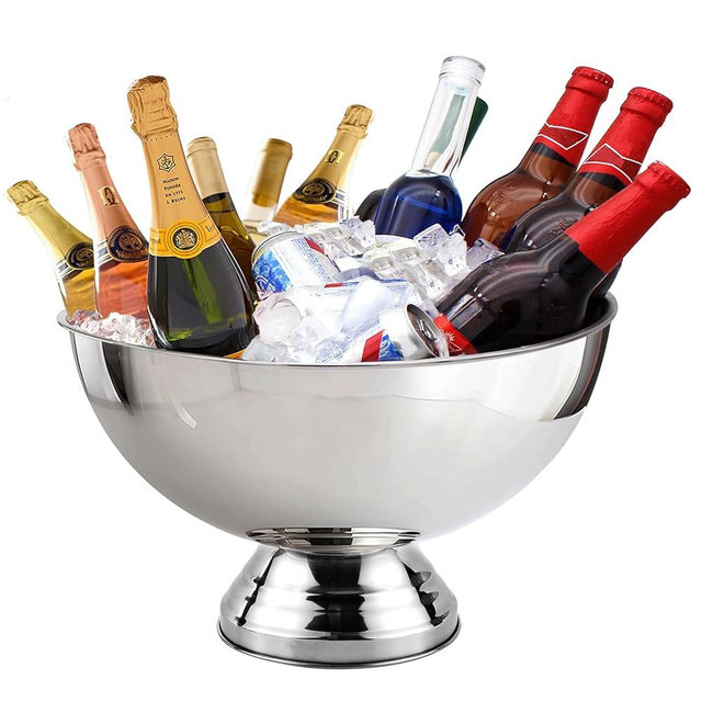Winsterch 18/8 Stainless Steel Ice Bucket for Parties,Beverage Tub Party Bucket with Scoop,Banquet Champagne Ice Bucket Big Ice Bucket for Parties,Drink Chiller for Parties, Round,12QT (3 Gallon)