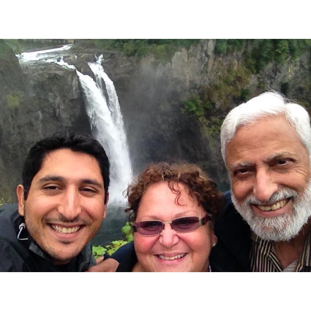 Azim and his parents at Snoqualmie Falls.