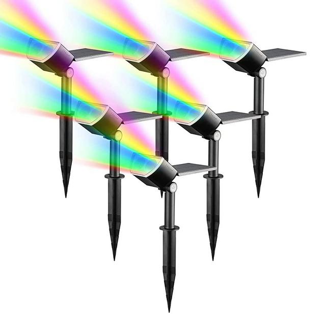 Linkind Solar Spot Lights Outdoor, RGB Color Changing Solar Spotlight, IP67 Waterproof Adjustable Solar Panel, Solar Colored Spot Lights Landscape Garden Light for Yard Patio Trees, 6 Pack