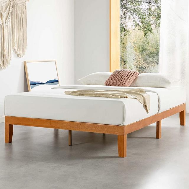 Mellow Naturalista Classic 12 Inch Solid Wood Platform Bed with Wooden Slats, Cal King, Natural Pine