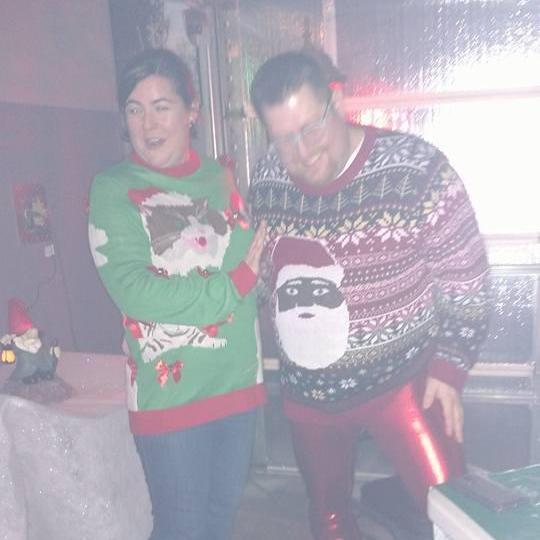 It wouldn't be Christmas without the crazy sweaters. It has now become DJ's thing to top last year's sweater! But not always the lycra pants...