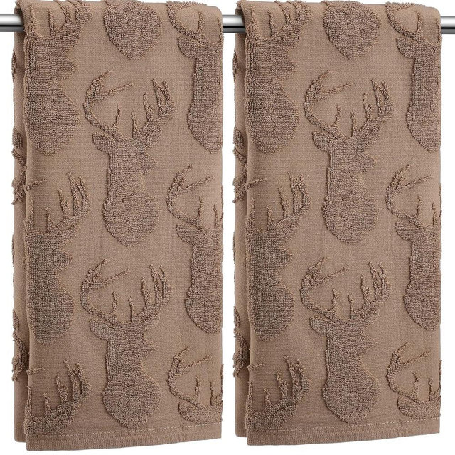 SmoothNovelty 2 Pcs Deer Hand Towels for Bathroom, Rustic Cabin Elk Moose 100% Cotton Absorbent Jacquard Weave Brown Decorative Towels for Bathroom Kitchen Decor Gift, 13.7 x 29.5 Inch