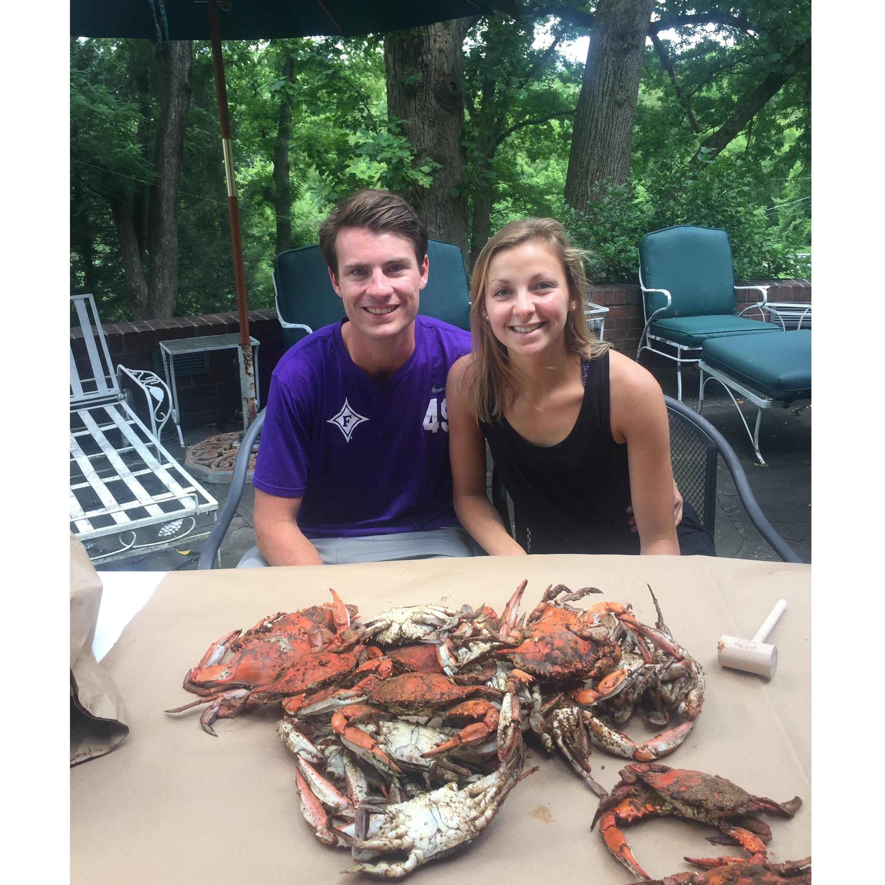 Huw's first Maryland Crab experience!