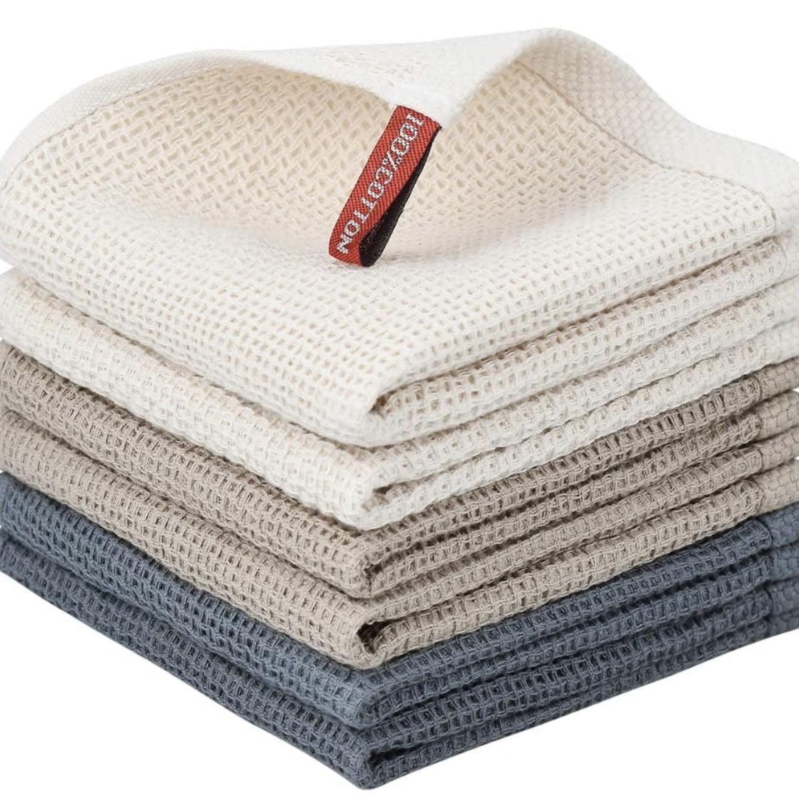 Nialnant 6 Pack Kitchen Towels and Dishcloths Sets,100% Cotton Soft Absorbent Quick Drying Dish Towels for Kitchen,Washing Dishes,12x12 Inches, Multi Color