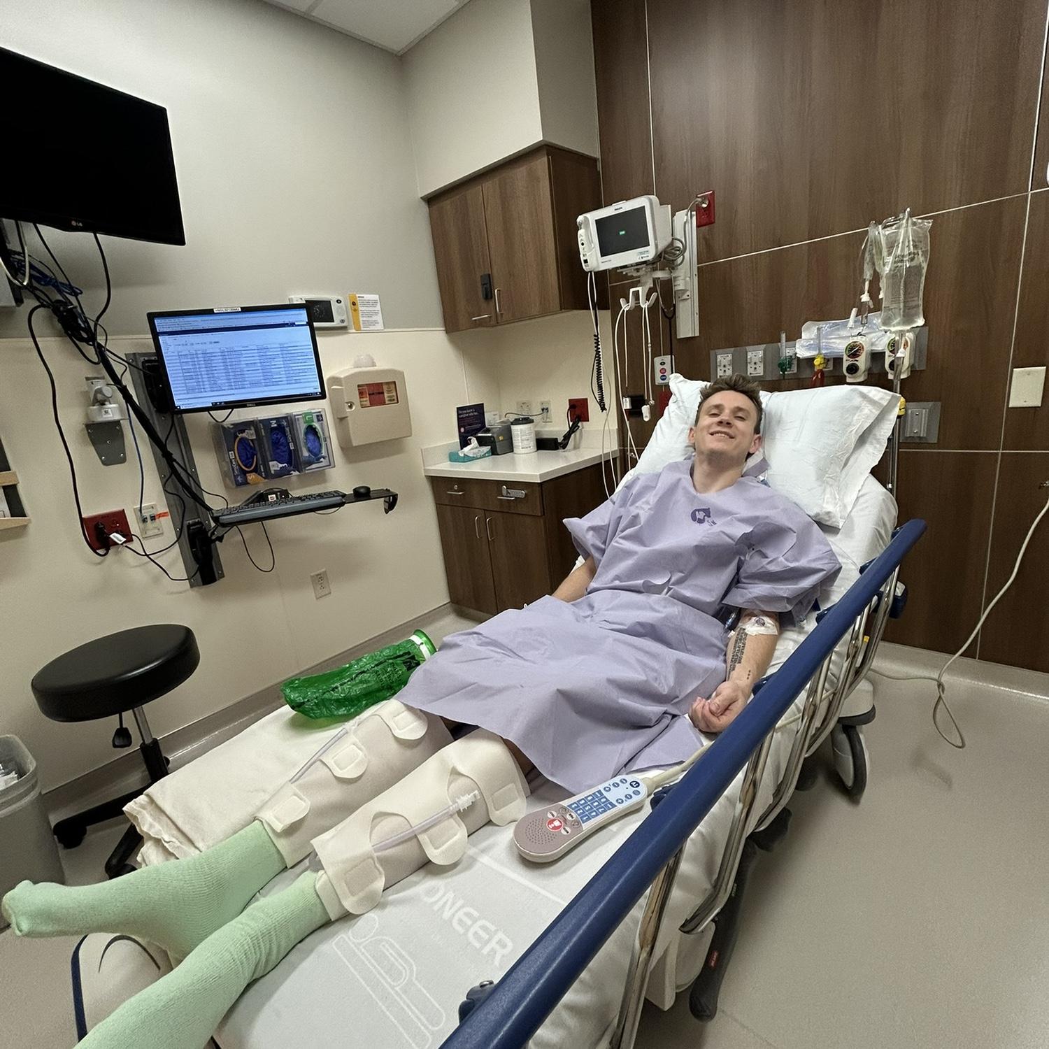Cason ready for his butt surgery... there was no way he was proposing that day