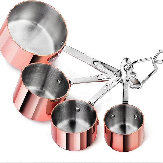 New Star Foodservice 43150 Stainless Steel 18/8 Measuring Cups with Brass Plated Body