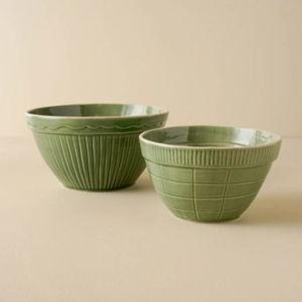 Vintage-Inspired Green Mixing Bowl Set of Two