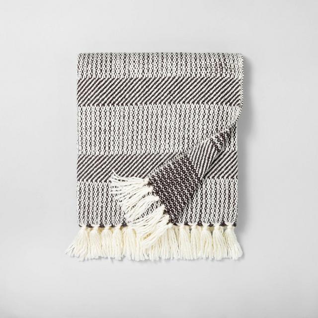 50" x 60" Allover Stripe Twill Throw Blanket Railroad Gray / Sour Cream - Hearth & Hand™ with Magnolia