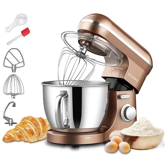 Kitchen Stand Mixer, 6.5-QT 660W Electric Food Mixer, 6 Speeds Kitchen Mixer with Dough Hook, Egg Whisk, Flat Beater, Upgrade Version (Gold)