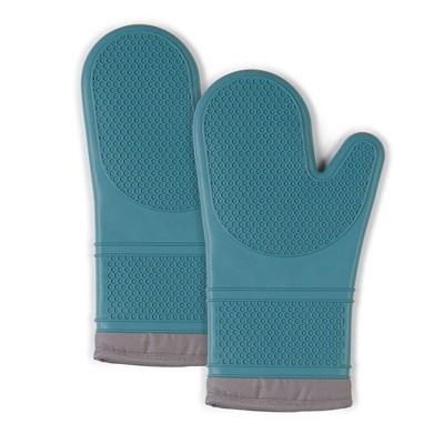 2pk 7.5&#34;X13&#34; Silicone Oven Mitts Teal - Town &#38; Country Living