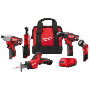 M12 12-Volt Lithium-Ion Cordless Combo Kit (5-Tool) with Two1.5Ah Batteries, Charger and Tool Bag