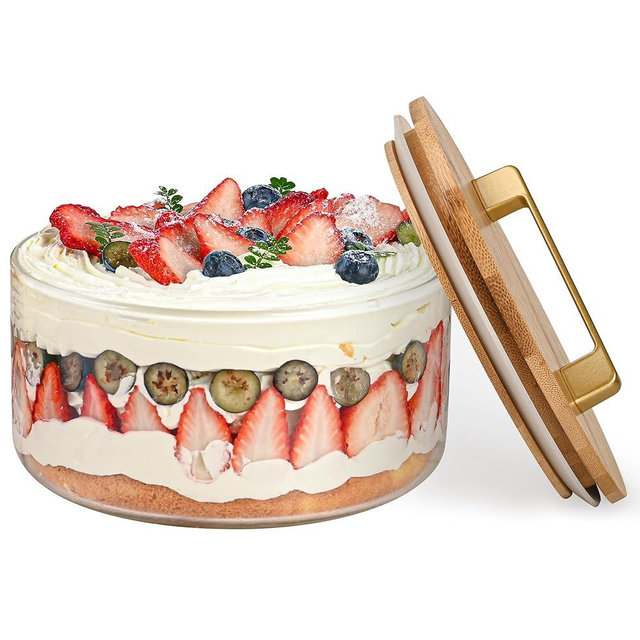 YUBAMIN Trifle Bowl Glass, 8inch Large Trifle Bowl with Lid, Clear Glass Salad Bowl Serving Bowl for Laying Ice Cream Cakes, Cupcake, Salad, Fruit, Microwave & Dishwasher Safe