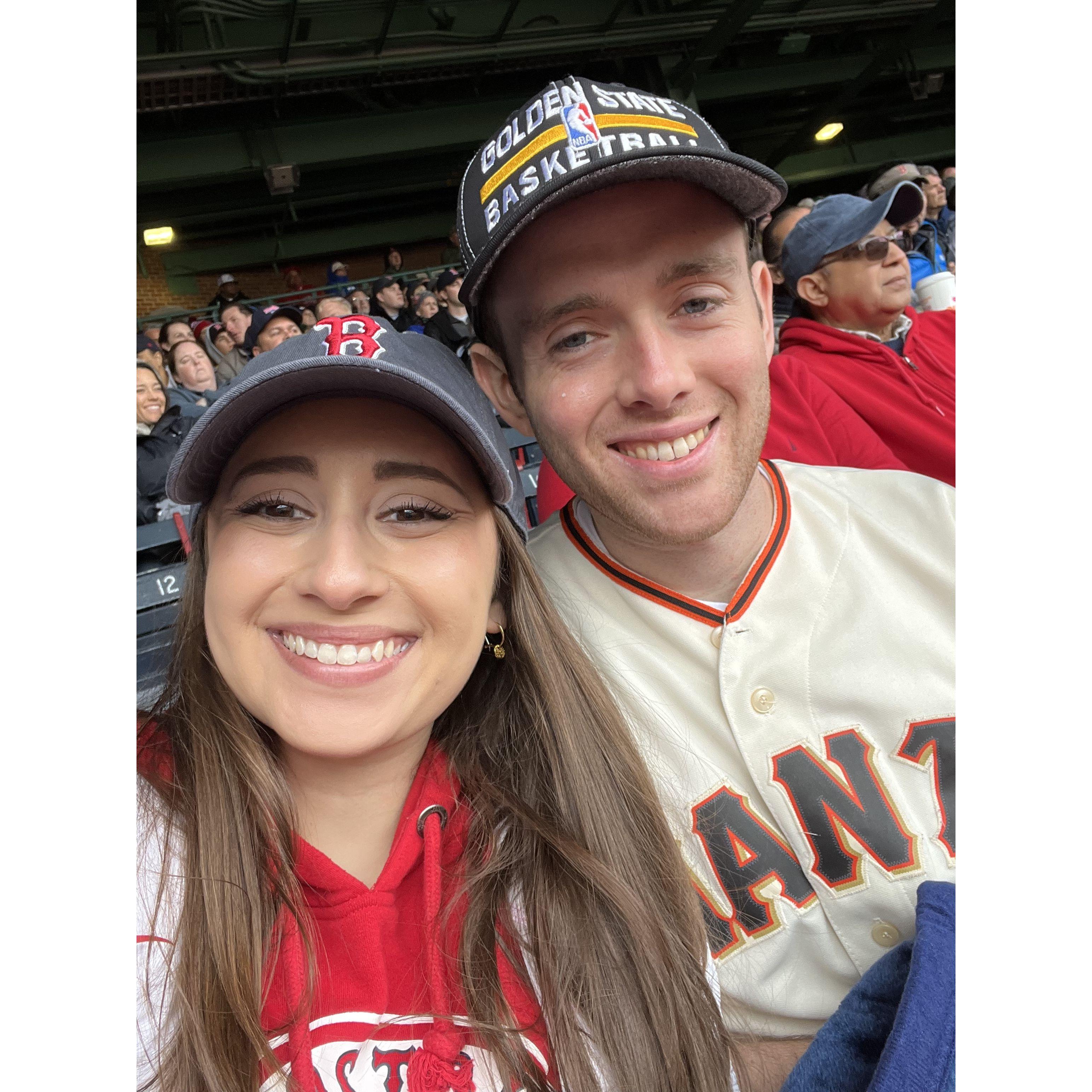April 2022 - Fenway game ft. Trav’s SF Giants jersey and Warriors hat