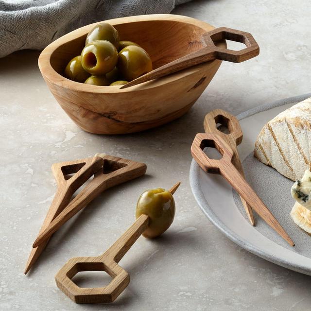 Wood Geo Appetizer Picks, Set of 6