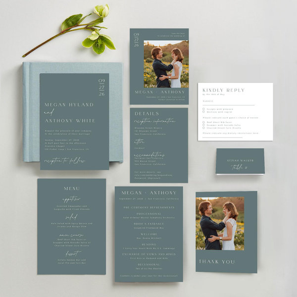 Avinyo Portrait | Blue Spruce | Zola Wedding Invitations