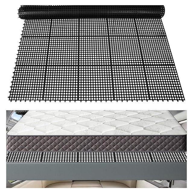 Plastic Ventilated Mattress Underlay Pad for RV Boat Camper - 83" L x 59" W Interlocking Modular Design, Breathable Mesh RV Under Mattress Ventilation Air-Flow (Black)