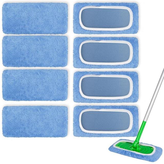AmaVins 8 Pack Reusable Microfiber Mop Pads Compatible with Swiffer Sweeper Mop, Dry Sweeping Cloths & Wet Mopping Cloths, Washable Mop Pads for Surface/Hardwood Floor Cleaning (Mop is Not Included)