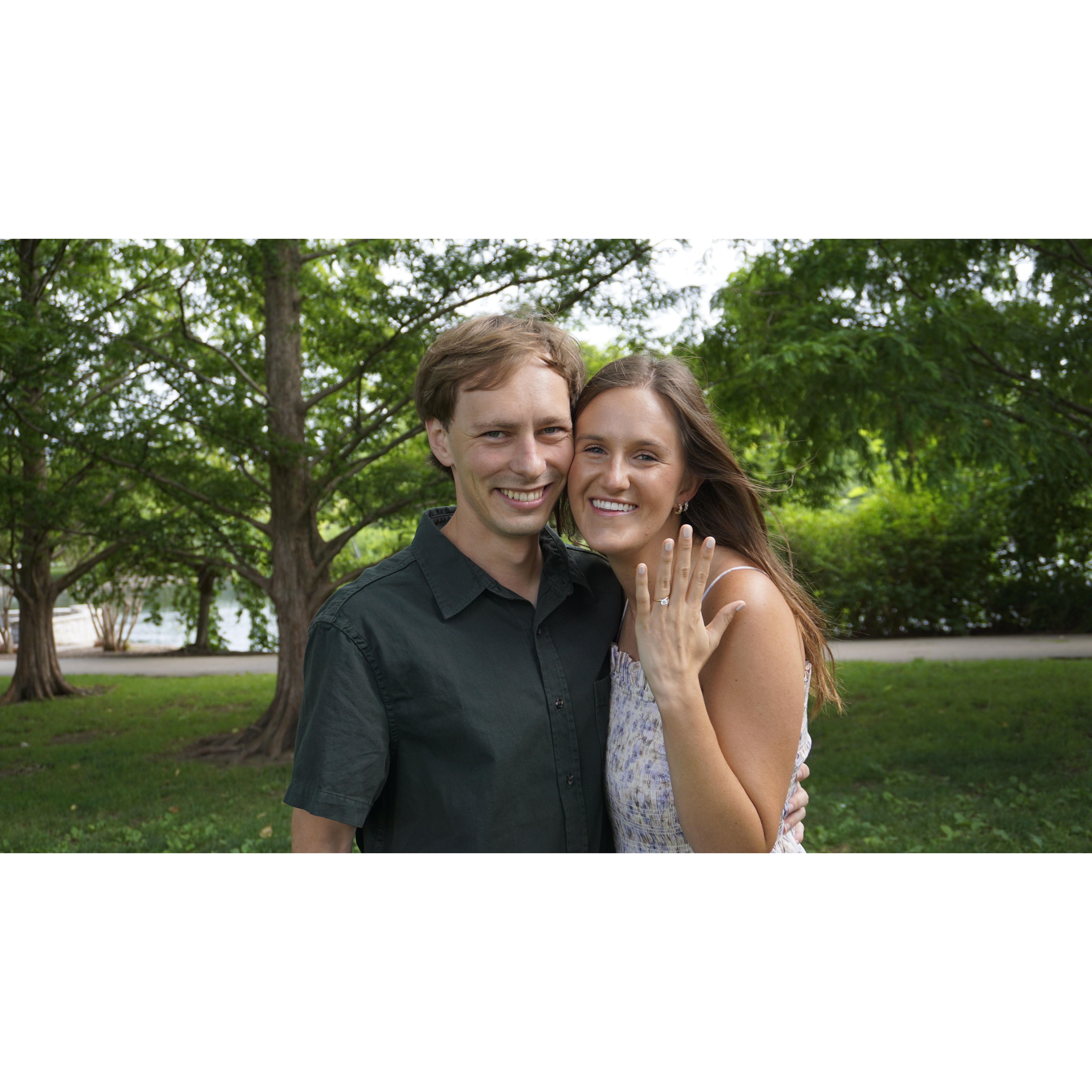 Josh proposed while on a walk one Sunday morning at Centennial Park in Nashville. His sisters, Molly and Megan, were there to capture the moment!