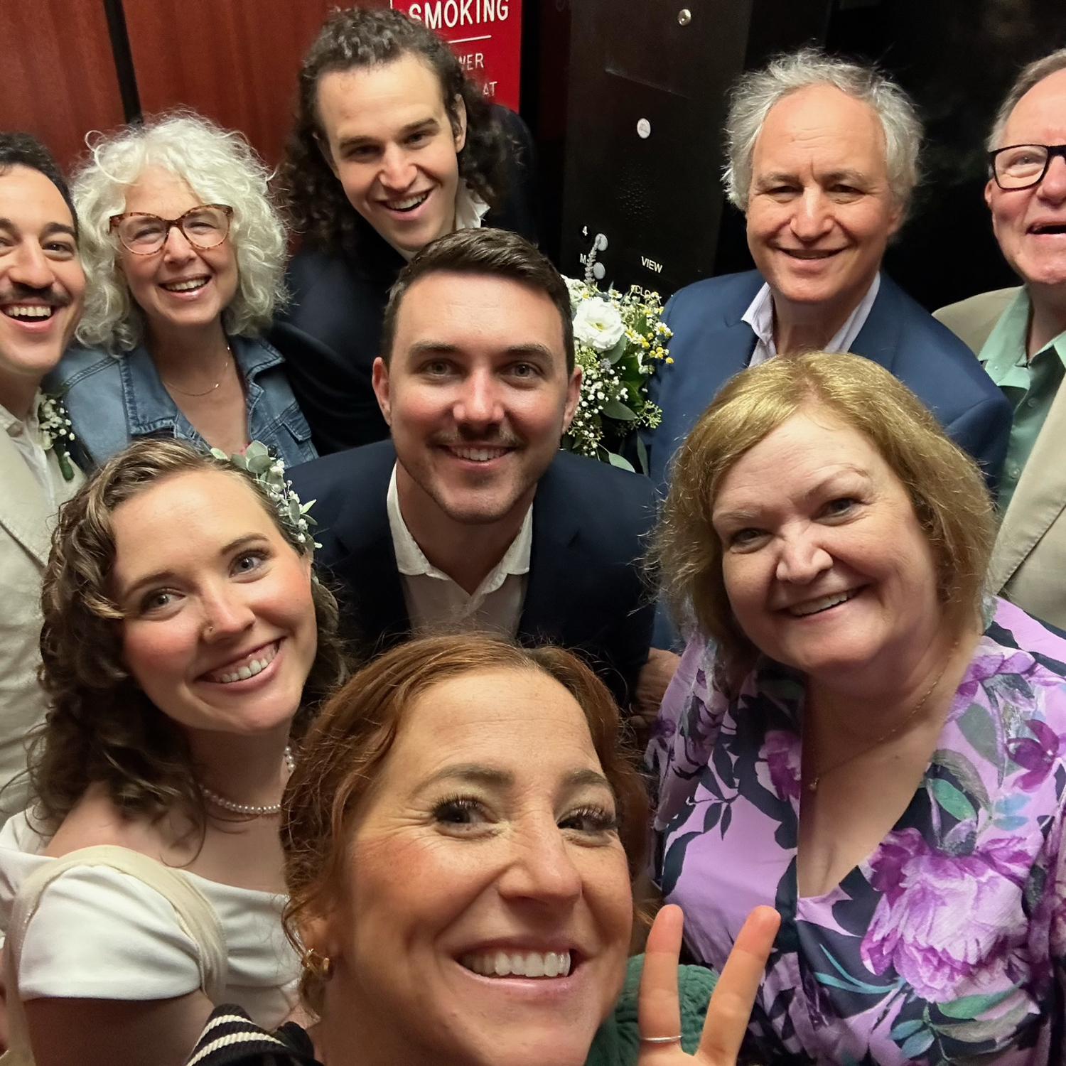 Elevator selfie at our ceremini! Grateful to have our incredible photographer Amelia back for our Maxi :)