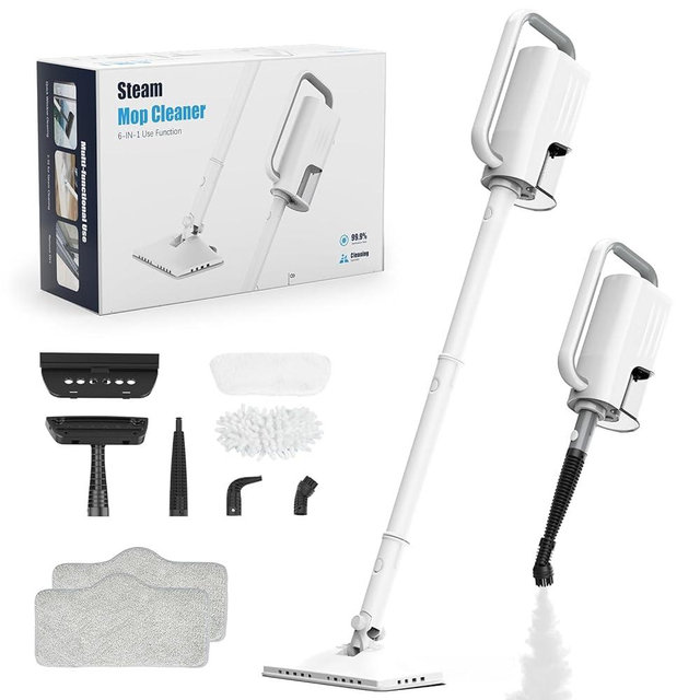 6-in-1 Steam Mop, 1200W Rotated Steam Cleaner for Home, 2 Modes, 400ML Removable Tank, 23FT Power Cord, 2 Pads, Multi-Surface Steamer for Hard Floor, Laminate Floor, Tiles Cleaning (Lunar Halo)
