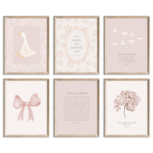 Lhoiplme Nursery Christian Wall Art Bible Verse Prints Pink Girl Nursery Room Canvas Wall Decor Coquette Bow Poster Jesus Boho Scripture Picture Vintage Floral Artwork for Bedroom 8x10x6 Inch Unframed