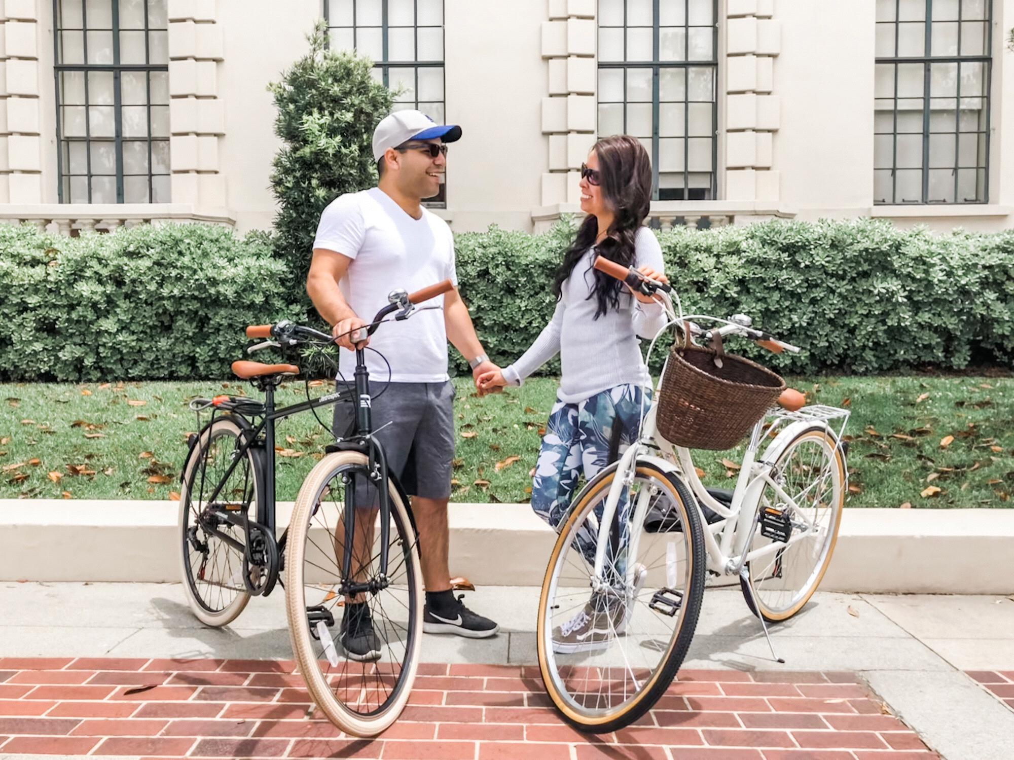 Enjoying biking around together.