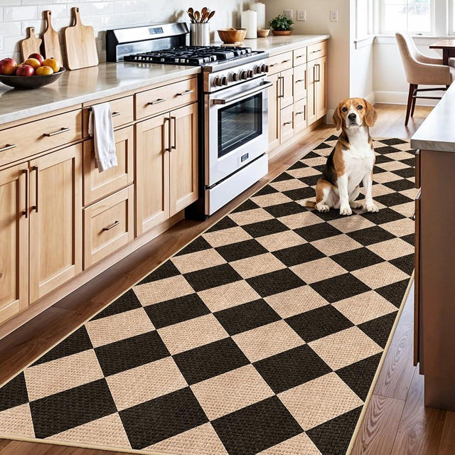 BYYVOO 3x10 Runner Rug for Hallways: Washable Non Slip Kitchen Extra Long Jute Runners - Carpet Bathroom Office Laundry Dining Living Room - Durable Floor Mat Boho Farmhouse Decor (Black/Brown,3x10)