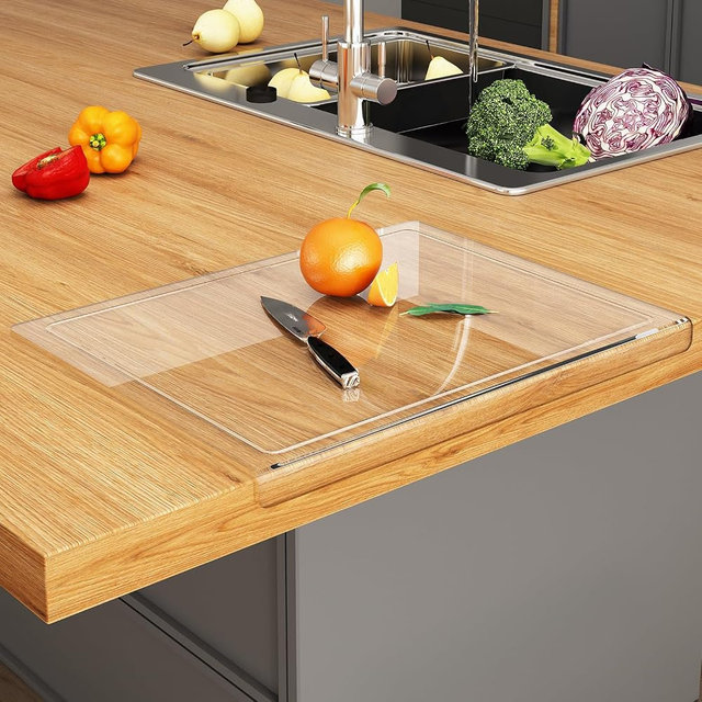 JJL Acrylic Cutting Board with Counter Lip, 20 x 16 Inches, Food-Grade, Anti-Slip, Clear Cutting Board with Juice Groove, Perfect for Cutting Food with Juice, Ideal Choice for Kitchen Countertop Décor