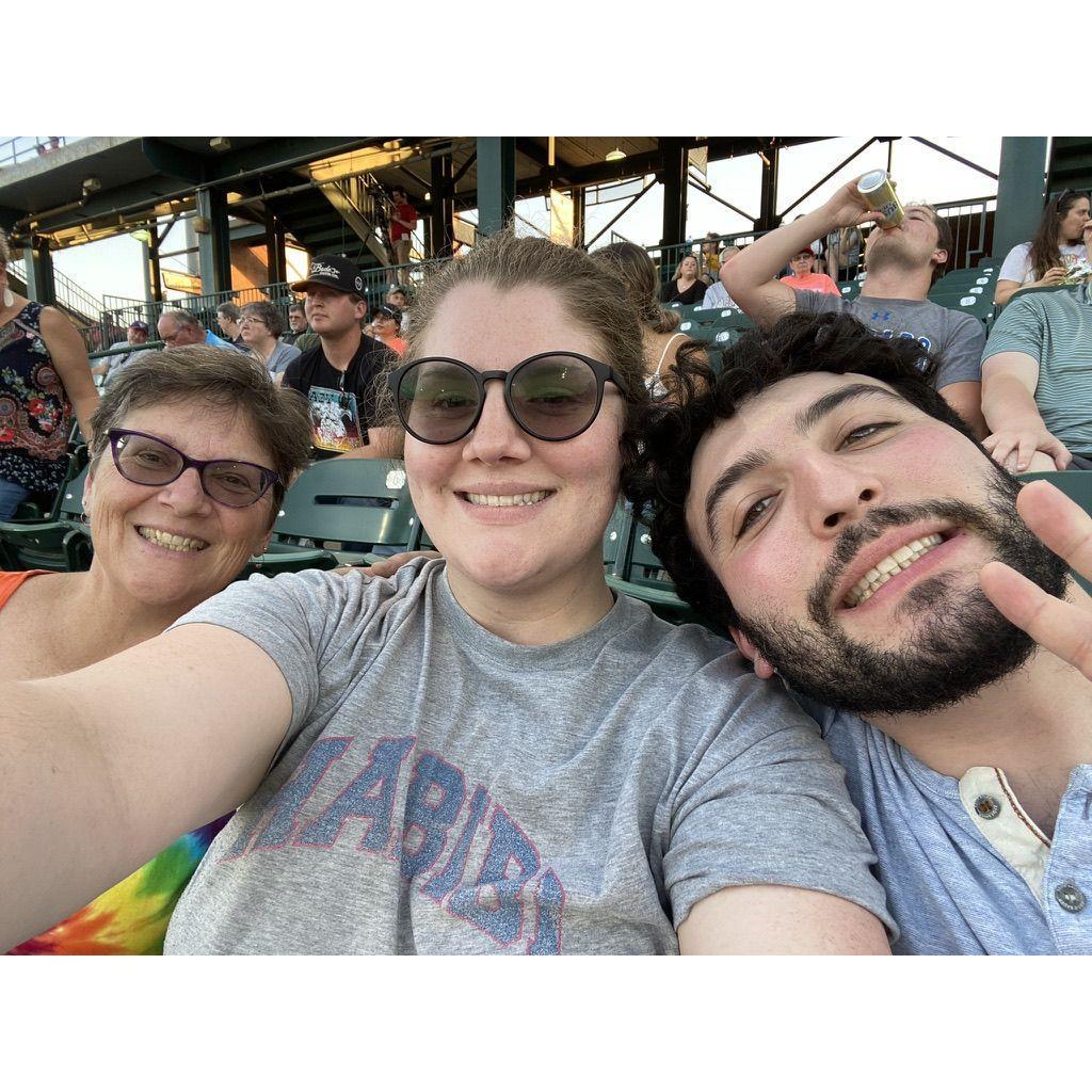 We love watching baseball together. Here we are with Delainey's mom, Suzy, May 2021