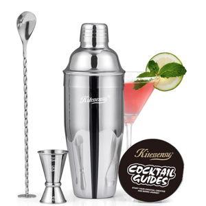Cocktail Shaker, KITESSENSU 24oz Drink Shaker with Bartender Strainer, Measuring Jigger, Bar Mixing Spoon, Cocktail Recipe Guide, Professional Drink Mixer Set for Beginners, Silver