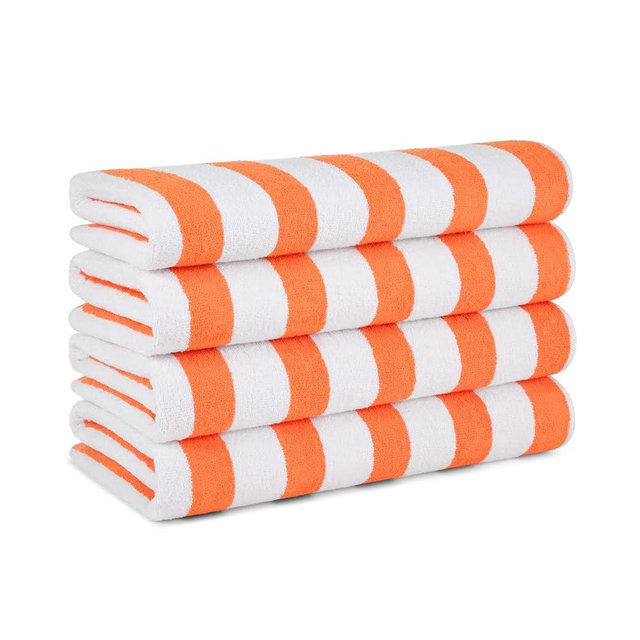 Arkwright Cali Cabana Stripe Beach Towel - Pack of 4 - Soft 100% Cotton Lightweight Quick Dry Terry Towels Set for Pool, Swim, and Hot Tub, 30 x 60 in, Orange