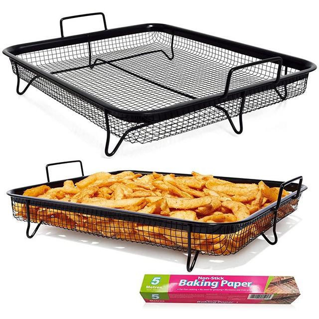 Crisping Basket,13.4”*11”*3.3" Air Fry Crisper Basket Non-Stick Air Fryer Replacement Part Stainless Crisper Oven Tray for French Fry/Frozen Food