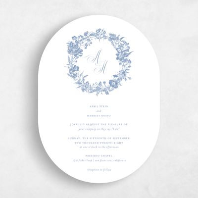White Oval Wedding Invitation - Heloise Classic